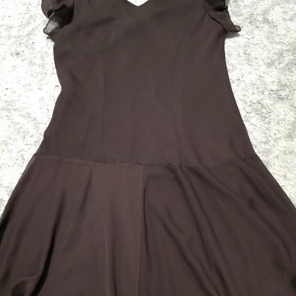 EN FOCUS Chocolate Brown Chiffon Y2k Midi Dress, Handkerchief Hem, Lined, 14 - Picture 11 of 14